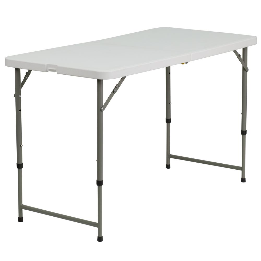  4-Foot Height Adjustable Bi-Fold Granite White Plastic Folding Table By Flash Furniture 