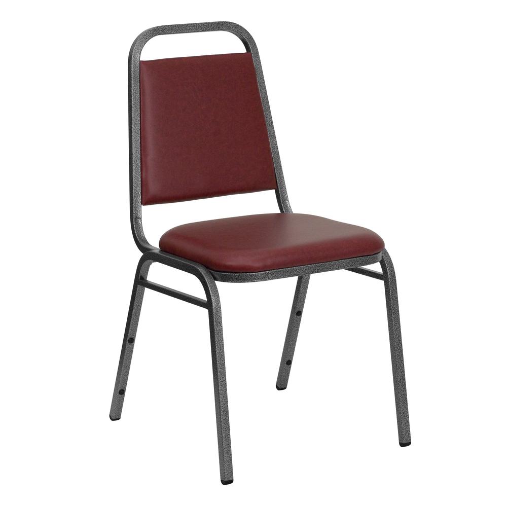  Hercules Series Trapezoidal Back Stacking Banquet Chair In Burgundy Vinyl - Silver Vein Frame By Flash Furniture 