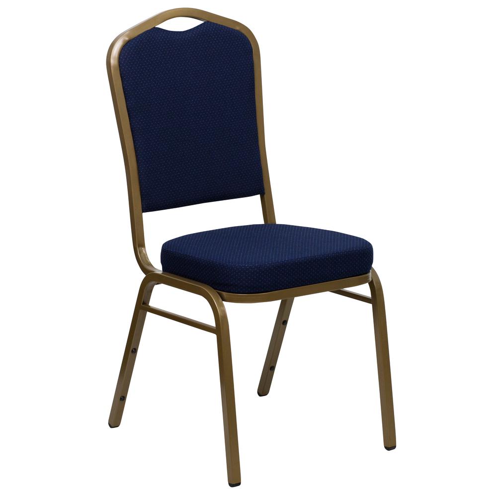  Hercules Series Crown Back Stacking Banquet Chair In Navy Blue Patterned Fabric - Gold Frame By Flash Furniture 