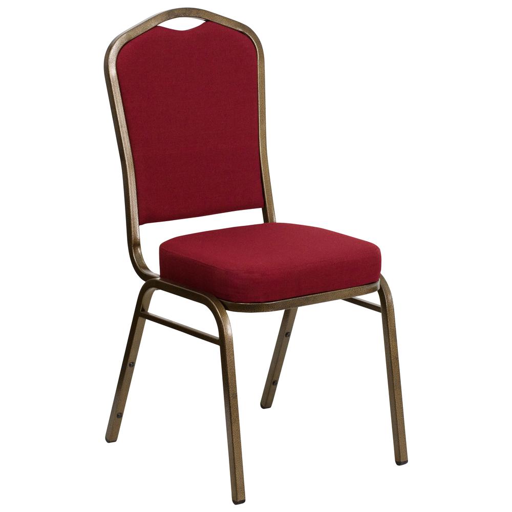  Hercules Series Crown Back Stacking Banquet Chair In Burgundy Fabric - Gold Vein Frame By Flash Furniture 