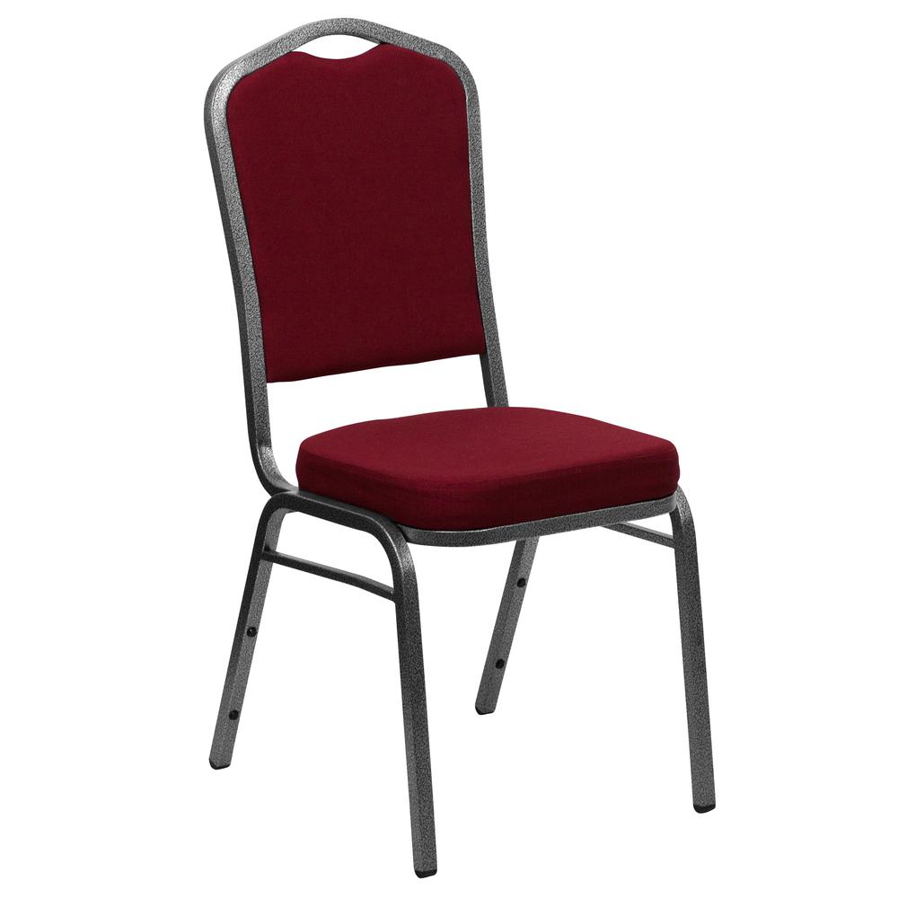  Hercules Series Crown Back Stacking Banquet Chair In Burgundy Fabric - Silver Vein Frame By Flash Furniture 