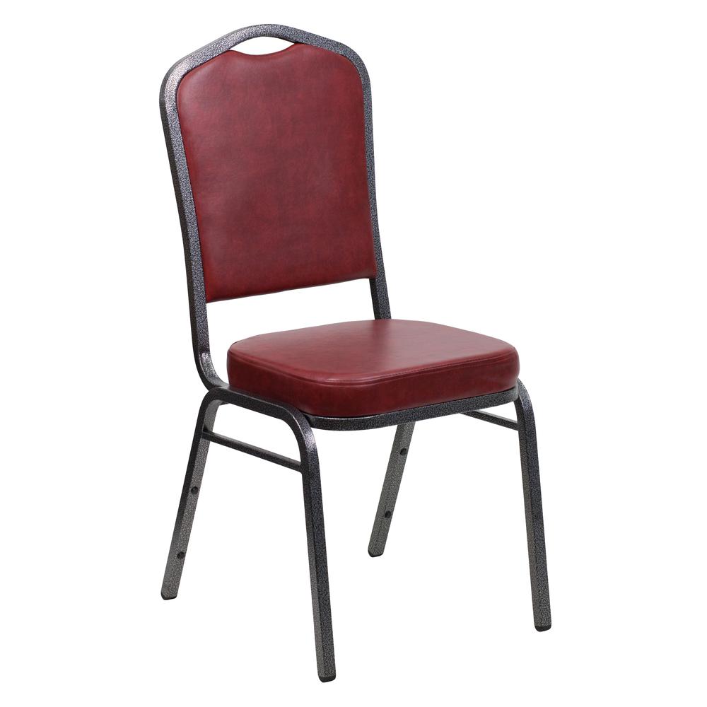  Hercules Series Crown Back Stacking Banquet Chair In Burgundy Vinyl - Silver Vein Frame By Flash Furniture 