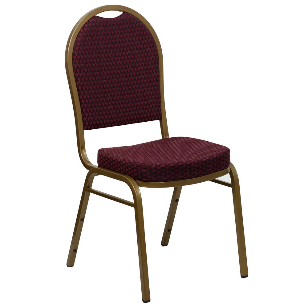  Hercules Series Dome Back Stacking Banquet Chair In Burgundy Patterned Fabric - Gold Frame By Flash Furniture 