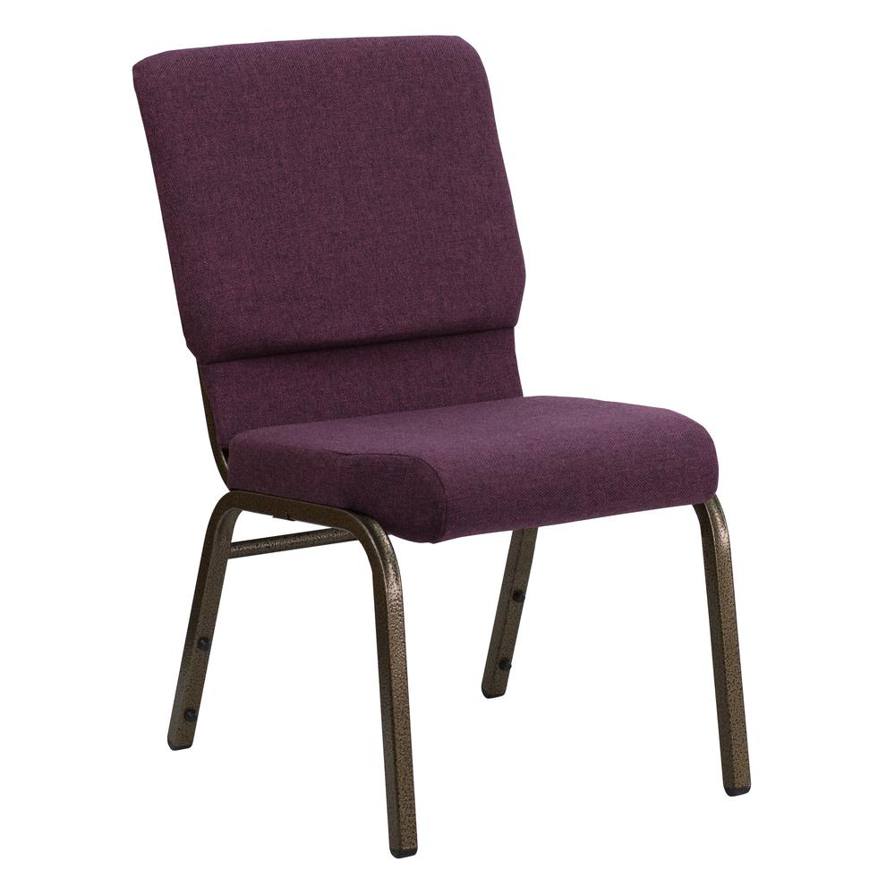  Hercules Series 18.5''W Stacking Church Chair In Plum Fabric - Gold Vein Frame By Flash Furniture 