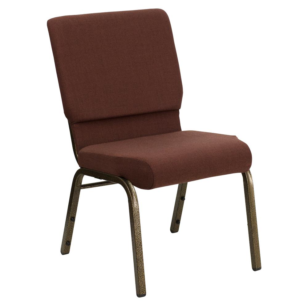  Hercules Series 18.5''W Stacking Church Chair In Brown Fabric - Gold Vein Frame By Flash Furniture 