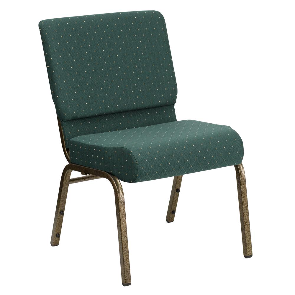  Hercules Series 21''W Stacking Church Chair In Hunter Green Dot Patterned Fabric - Gold Vein Frame By Flash Furniture 