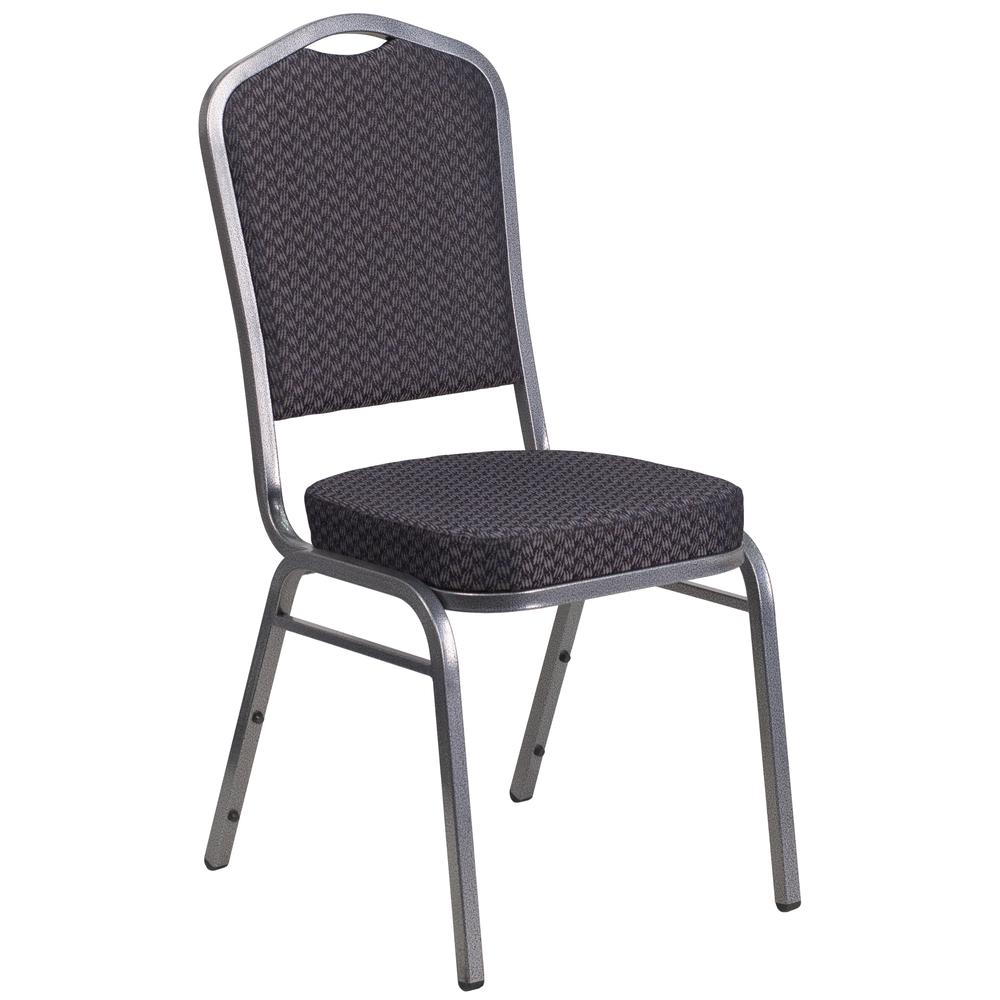  Hercules Series Crown Back Stacking Banquet Chair In Black Patterned Fabric - Silver Vein Frame By Flash Furniture 