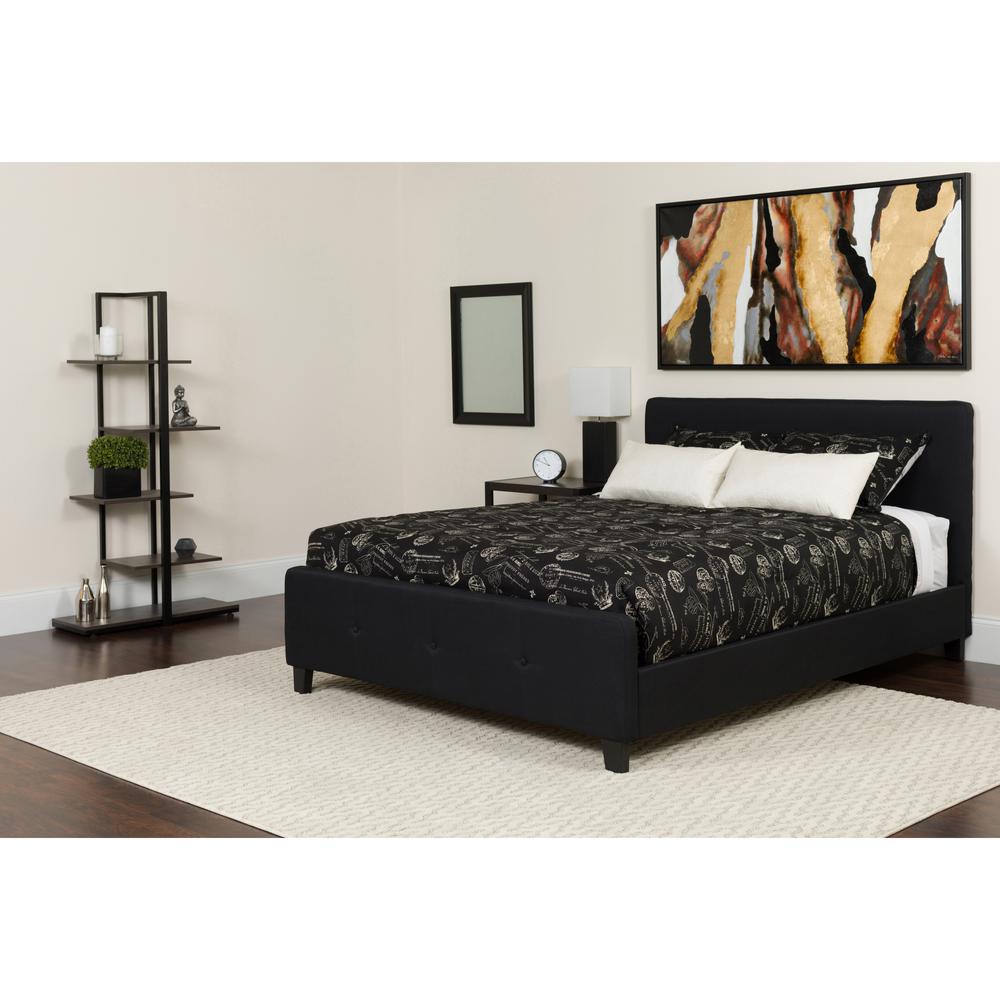  Tribeca Queen Size Tufted Upholstered Platform Bed In Black Fabric With Memory Foam Mattress By Flash Furniture 