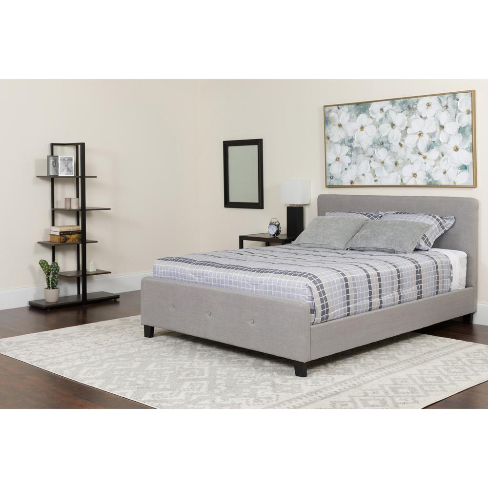  Tribeca Full Size Tufted Upholstered Platform Bed In Light Gray Fabric With Memory Foam Mattress By Flash Furniture 