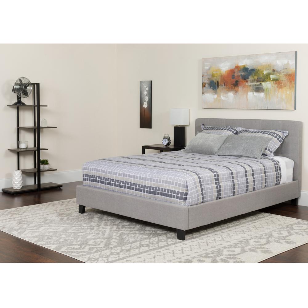  Tribeca King Size Tufted Upholstered Platform Bed In Light Gray Fabric With Memory Foam Mattress By Flash Furniture 