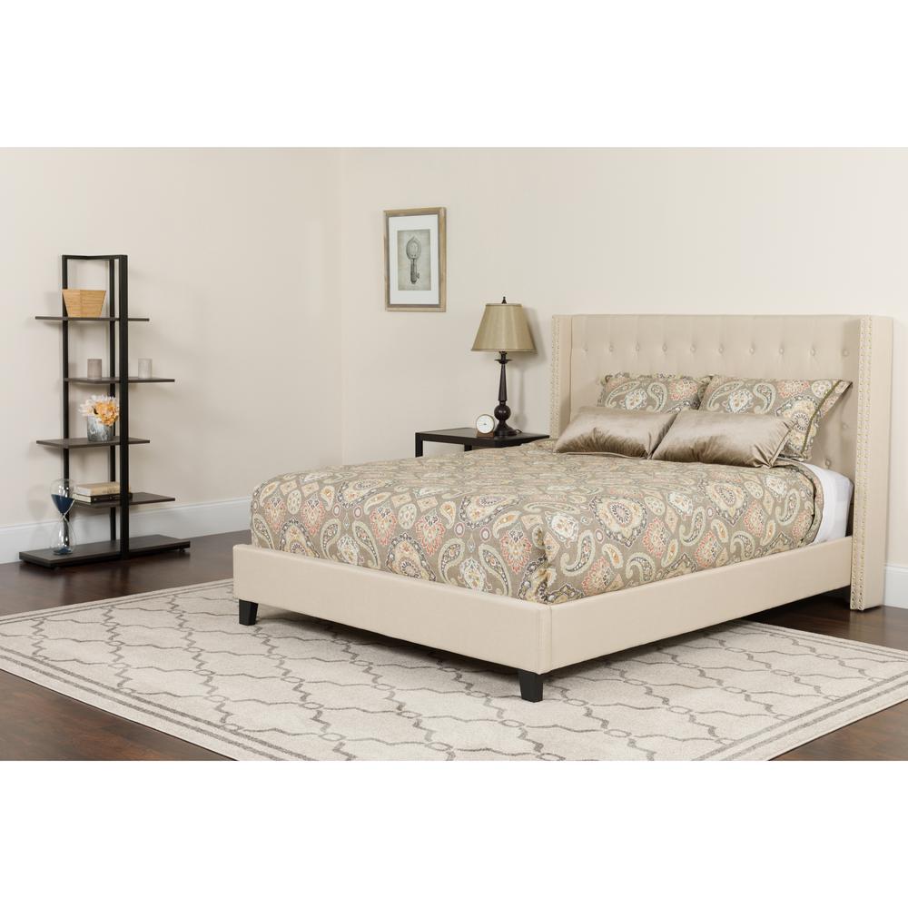  Riverdale King Size Tufted Upholstered Platform Bed In Beige Fabric With Memory Foam Mattress By Flash Furniture 