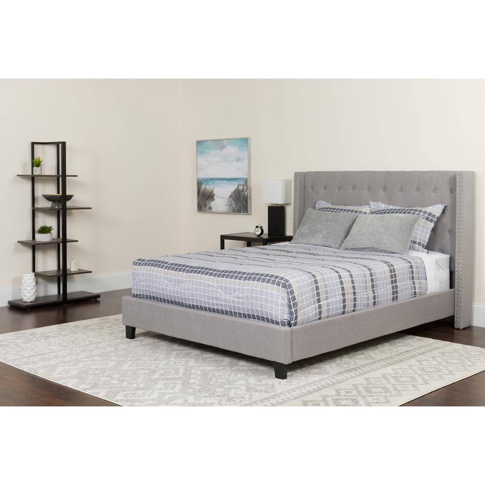  Riverdale Twin Size Tufted Upholstered Platform Bed In Light Gray Fabric With Memory Foam Mattress By Flash Furniture 