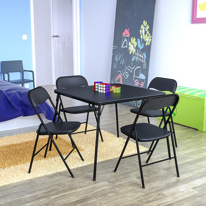  5 Piece Black Folding Card Table And Chair Set By Flash Furniture 