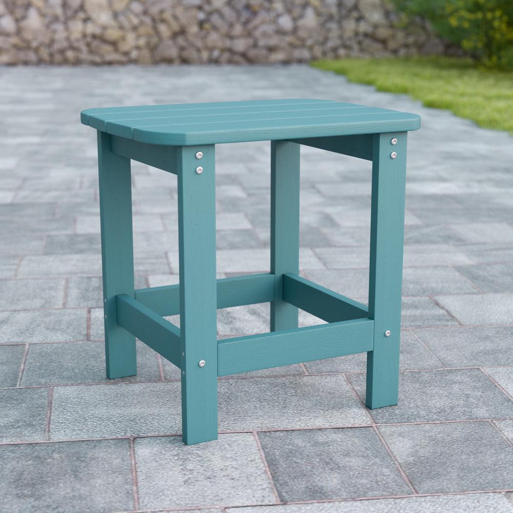  Charlestown All-Weather Poly Resin Wood Adirondack Side Table In Sea Foam By Flash Furniture 