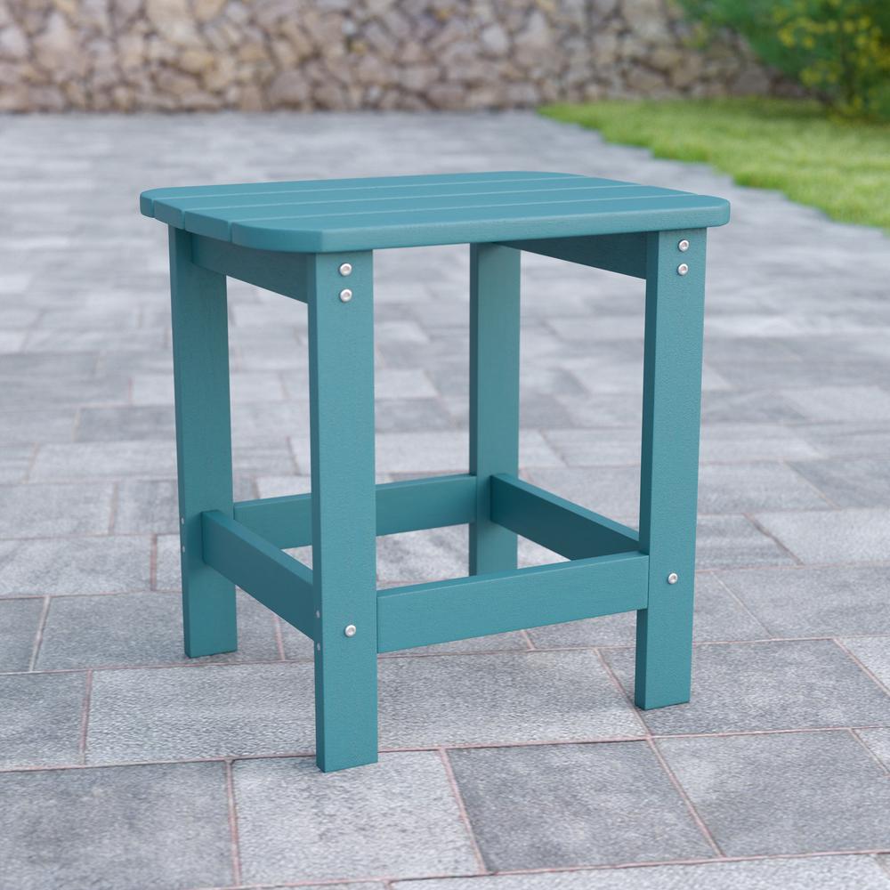  Charlestown All-Weather Poly Resin Wood Adirondack Side Table In Teal By Flash Furniture 