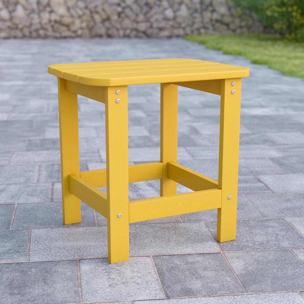  Charlestown All-Weather Poly Resin Wood Adirondack Side Table In Yellow By Flash Furniture 