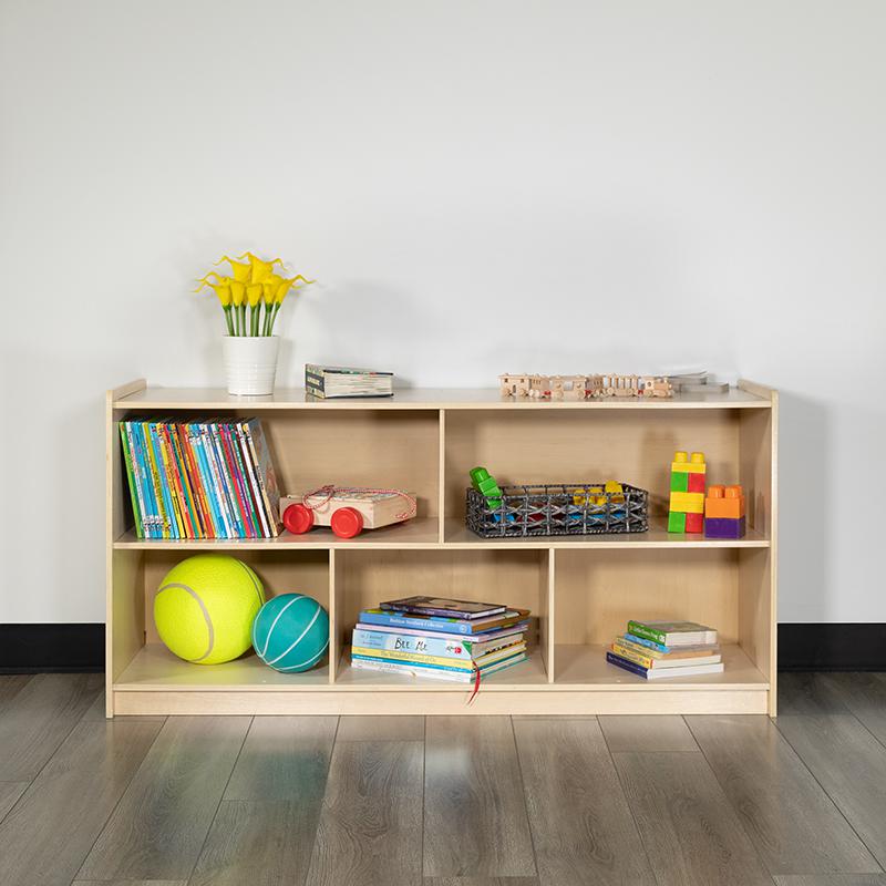  Wooden 5 Section School Classroom Storage Cabinet For Commercial Or Home Use - Safe, Kid Friendly Design - 24"H X 48"L (Natural) By Flash Furniture 