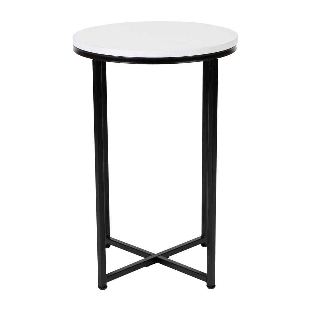  Hampstead Collection End Table - Modern White Finish Accent Table With Crisscross Matte Black Frame By Flash Furniture 