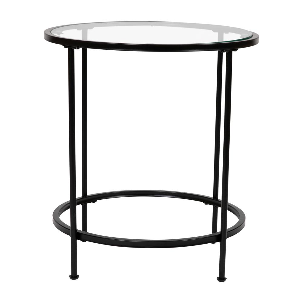  Astoria Collection Round End Table - Modern Clear Glass Accent Table With Matte Black Frame By Flash Furniture 