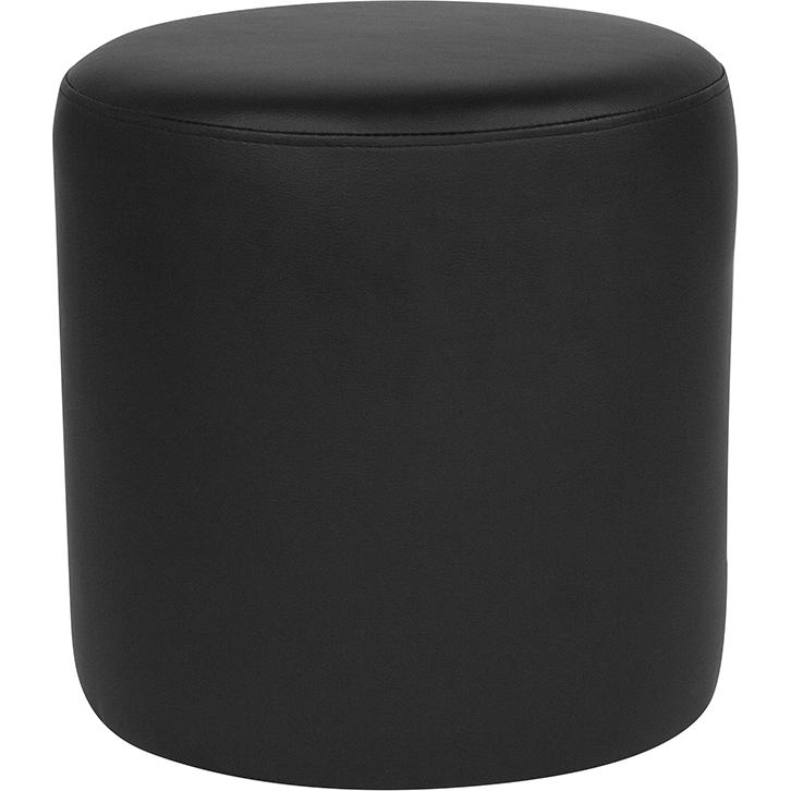  Barrington Upholstered Round Ottoman Pouf In Black Leathersoft By Flash Furniture 