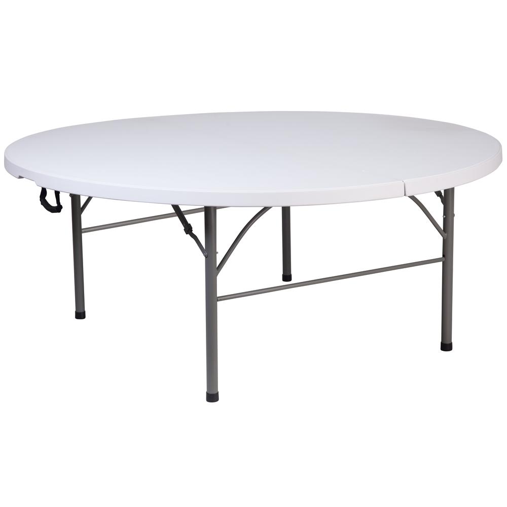  5.89-Foot Round Bi-Fold Granite White Plastic Banquet And Event Folding Table With Carrying Handle By Flash Furniture 