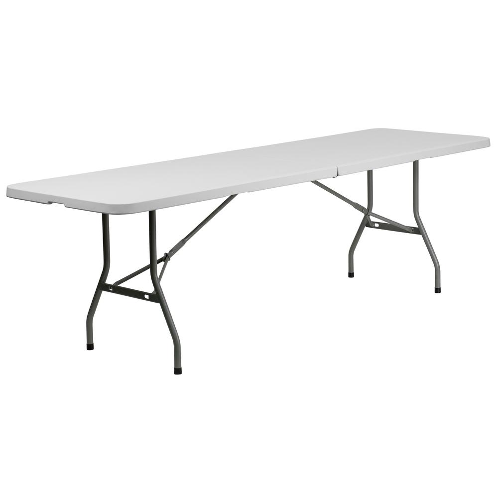  8-Foot Bi-Fold Granite White Plastic Banquet And Event Folding Table With Carrying Handle By Flash Furniture 