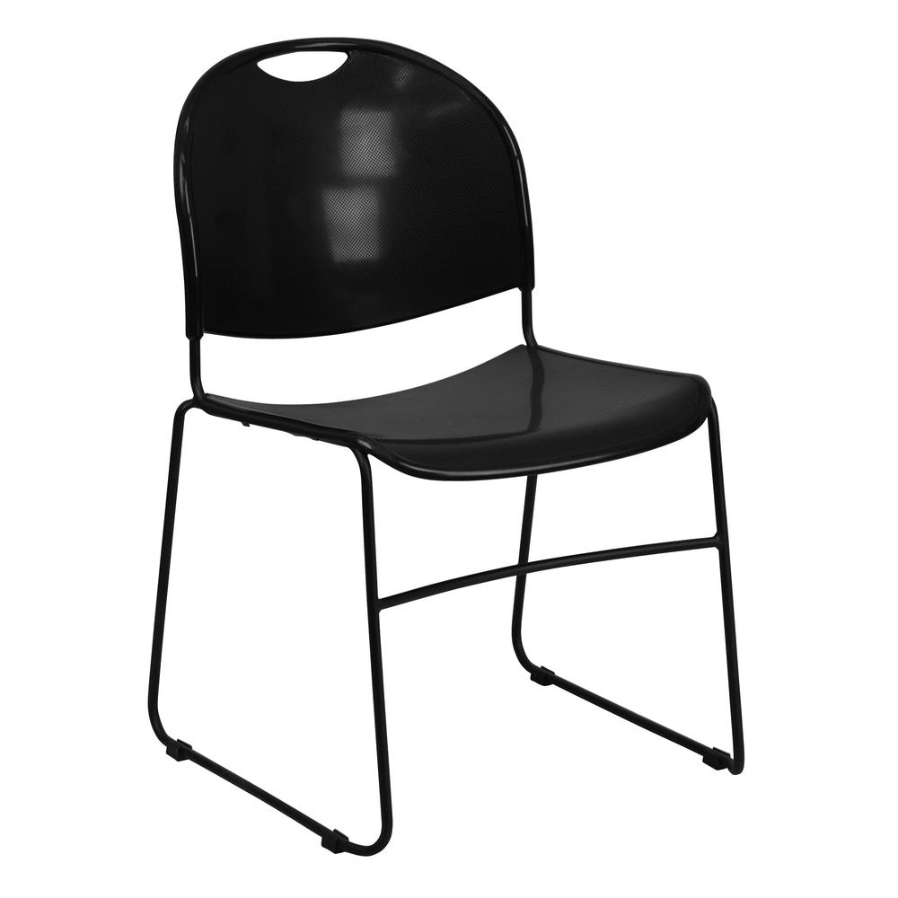  Hercules Series 880 Lb. Capacity Black Ultra-Compact Stack Chair With Black Powder Coated Frame By Flash Furniture 