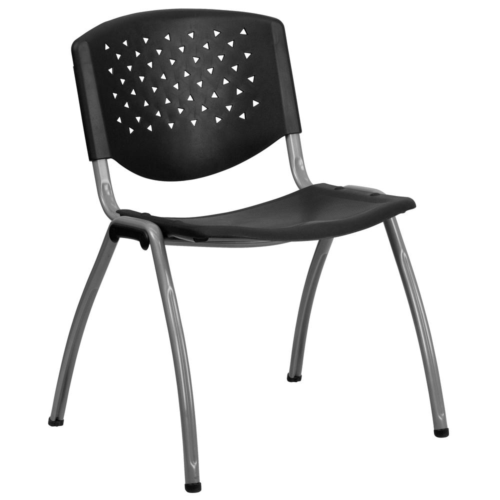  Hercules Series 880 Lb. Capacity Black Plastic Stack Chair With Titanium Gray Powder Coated Frame By Flash Furniture 