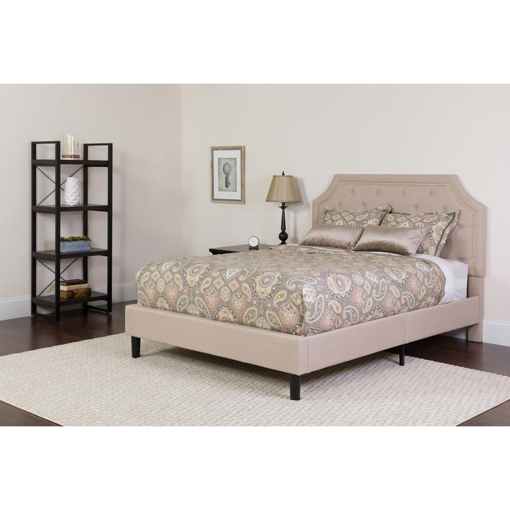  Brighton Full Size Tufted Upholstered Platform Bed In Beige Fabric By Flash Furniture 