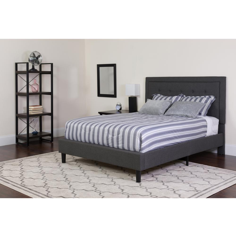  Roxbury Full Size Tufted Upholstered Platform Bed In Dark Gray Fabric By Flash Furniture 