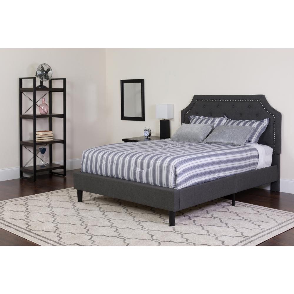  Brighton Twin Size Tufted Upholstered Platform Bed In Dark Gray Fabric With Memory Foam Mattress By Flash Furniture 