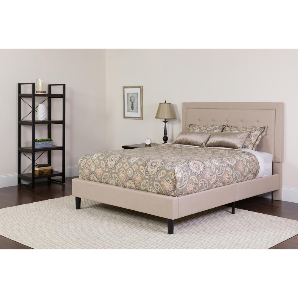  Roxbury Full Size Tufted Upholstered Platform Bed In Beige Fabric With Memory Foam Mattress By Flash Furniture 