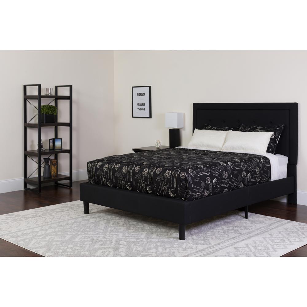  Roxbury Queen Size Tufted Upholstered Platform Bed In Black Fabric With Memory Foam Mattress By Flash Furniture 