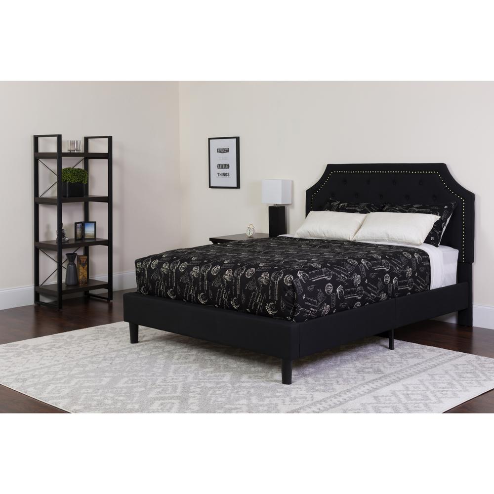  Brighton Full Size Tufted Upholstered Platform Bed In Black Fabric With Memory Foam Mattress By Flash Furniture 