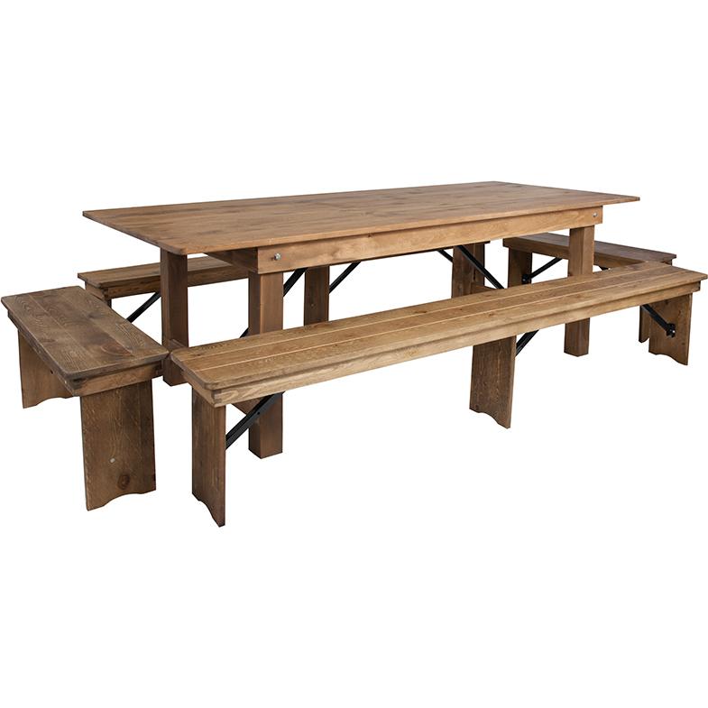  Hercules Series 8' X 40'' Antique Rustic Folding Farm Table And Four Bench Set By Flash Furniture 