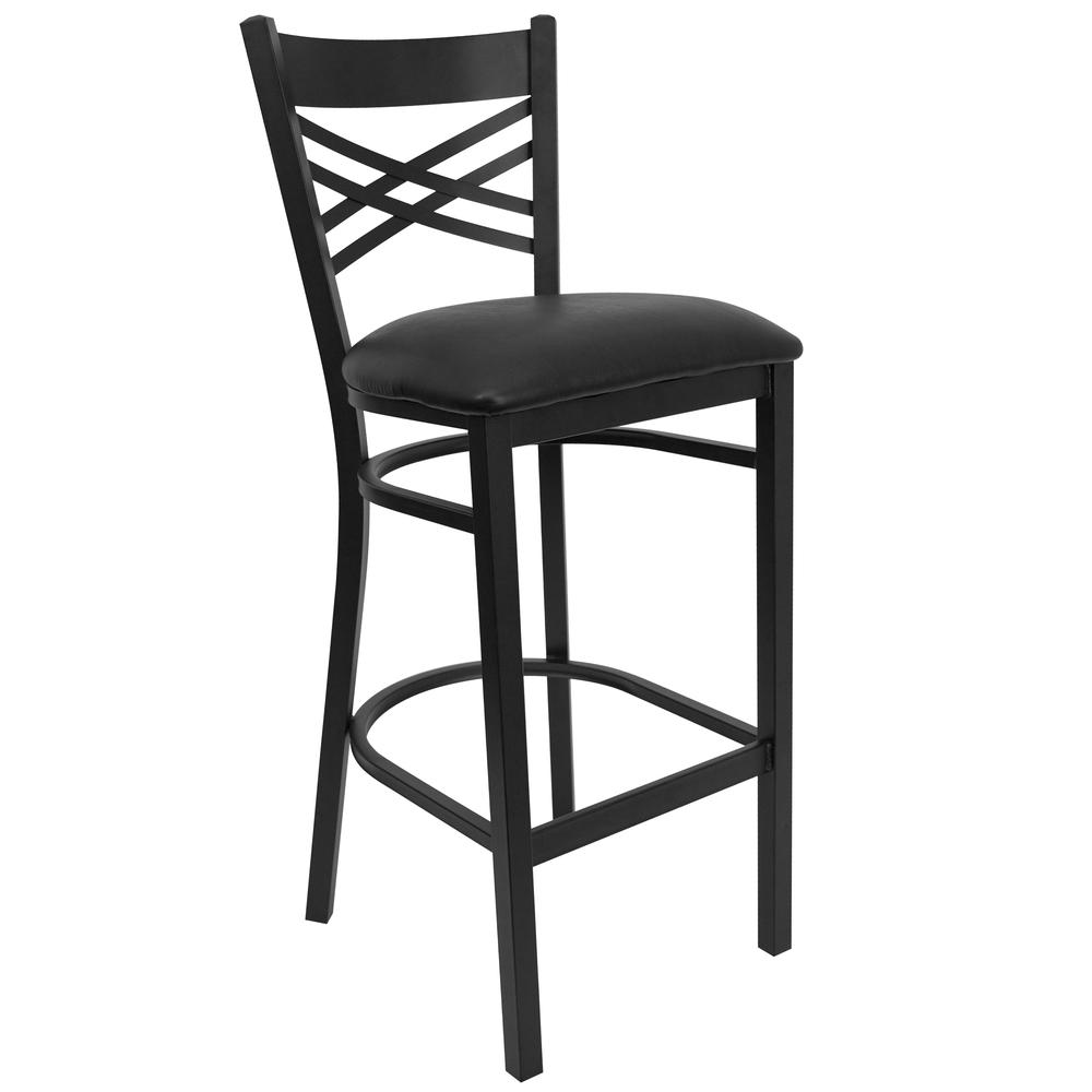  Hercules Series Black ''X'' Back Metal Restaurant Barstool - Black Vinyl Seat By Flash Furniture 