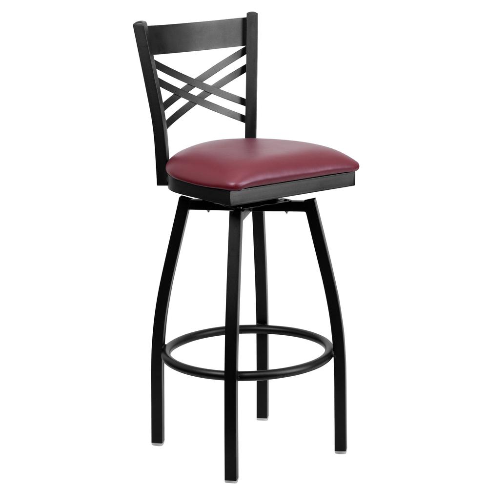  Hercules Series Black ''X'' Back Swivel Metal Barstool - Burgundy Vinyl Seat By Flash Furniture 