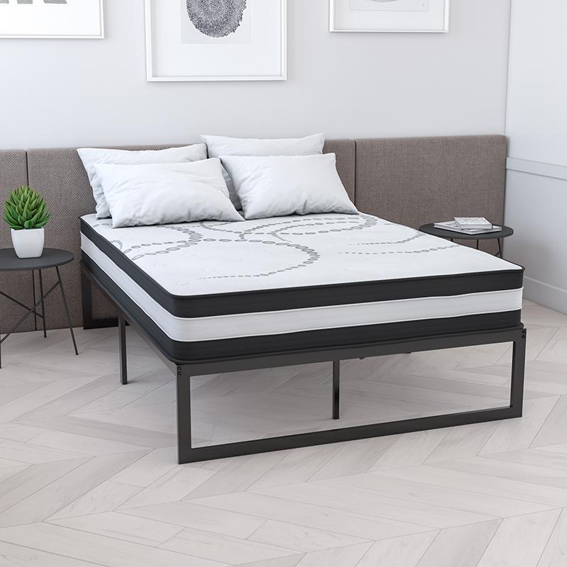  14 Inch Metal Platform Bed Frame With 10 Inch Pocket Spring Mattress In A Box (No Box Spring Required) - Full By Flash Furniture 