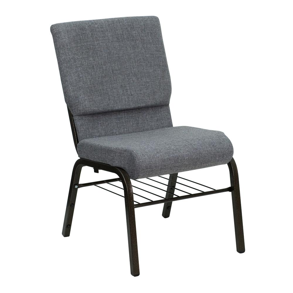  Hercules Series 18.5''W Church Chair In Gray Fabric With Book Rack - Gold Vein Frame By Flash Furniture 