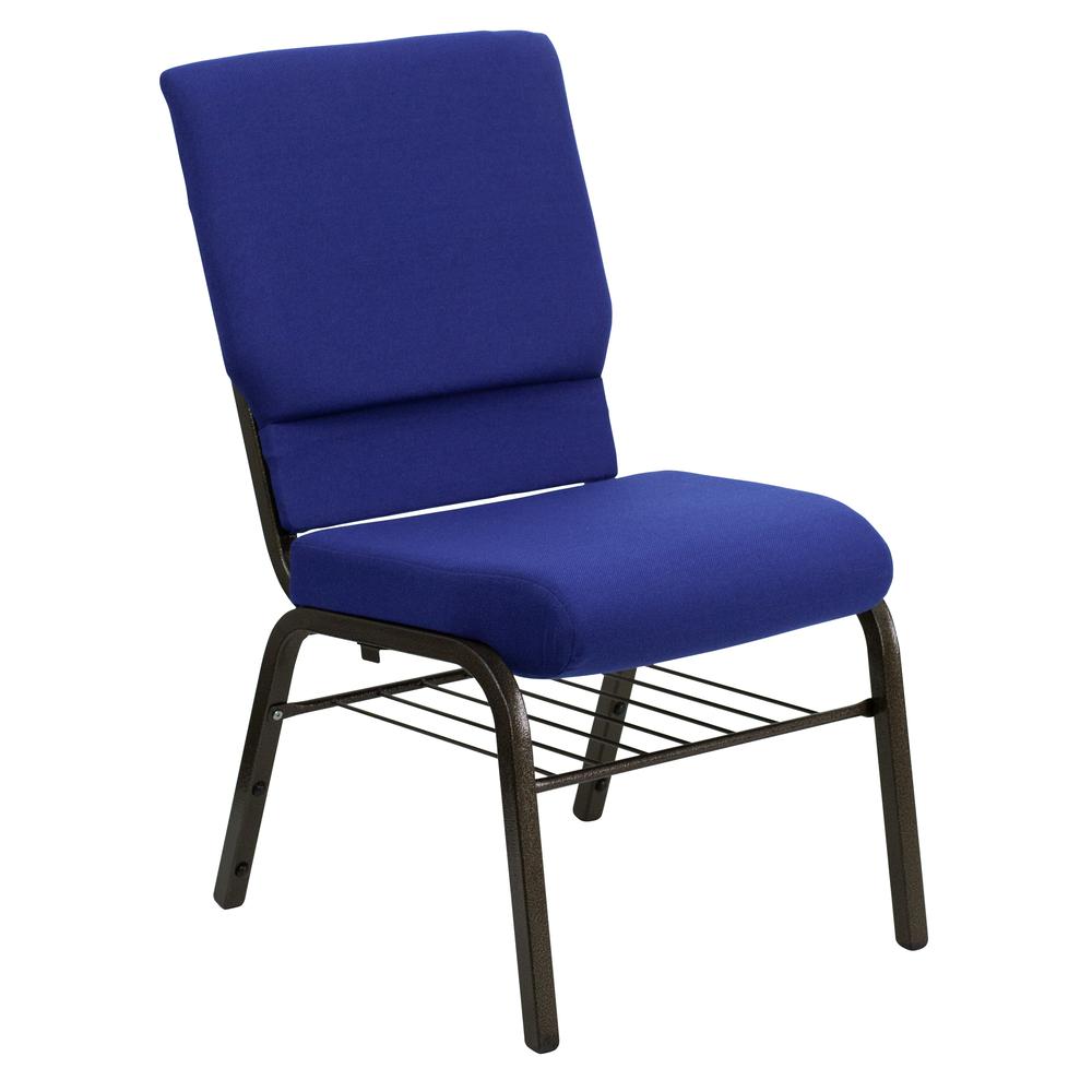  Hercules Series 18.5''W Church Chair In Navy Blue Fabric With Book Rack - Gold Vein Frame By Flash Furniture 