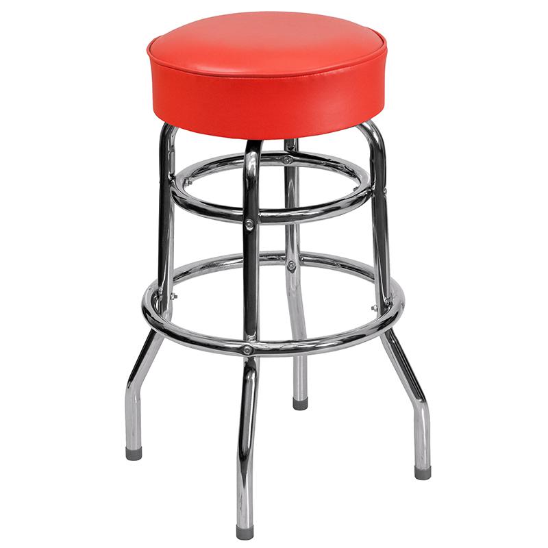  Double Ring Chrome Barstool With Red Seat By Flash Furniture 