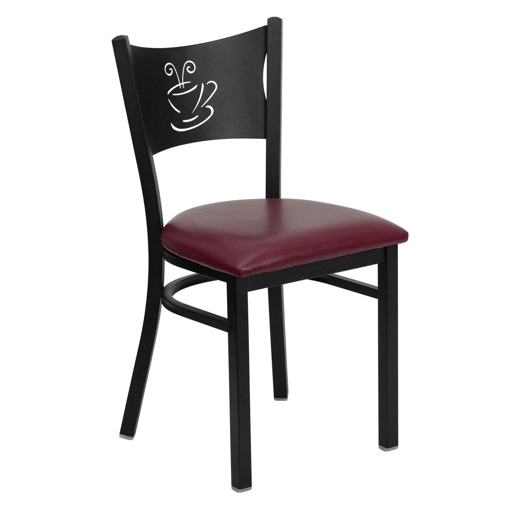  Hercules Series Black Coffee Back Metal Restaurant Chair - Burgundy Vinyl Seat By Flash Furniture 