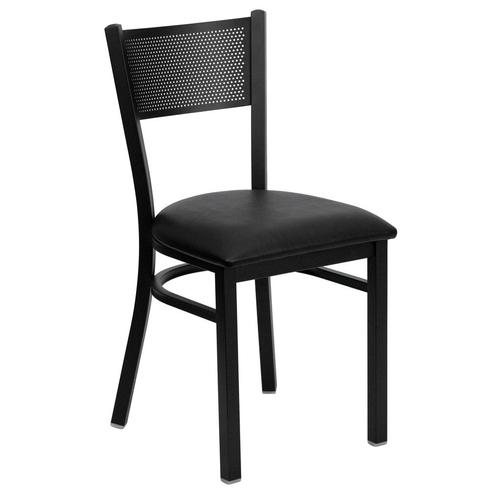  Hercules Series Black Grid Back Metal Restaurant Chair - Black Vinyl Seat By Flash Furniture 