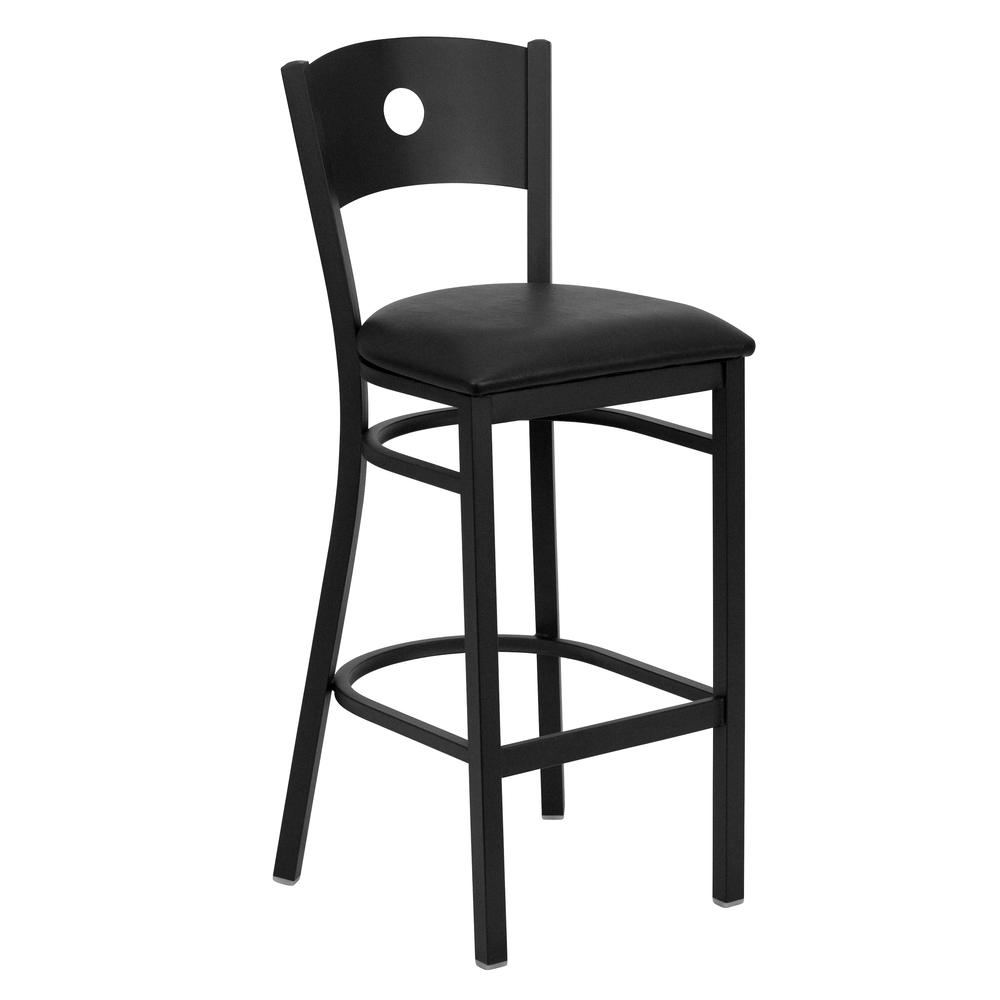  Hercules Series Black Circle Back Metal Restaurant Barstool - Black Vinyl Seat By Flash Furniture 