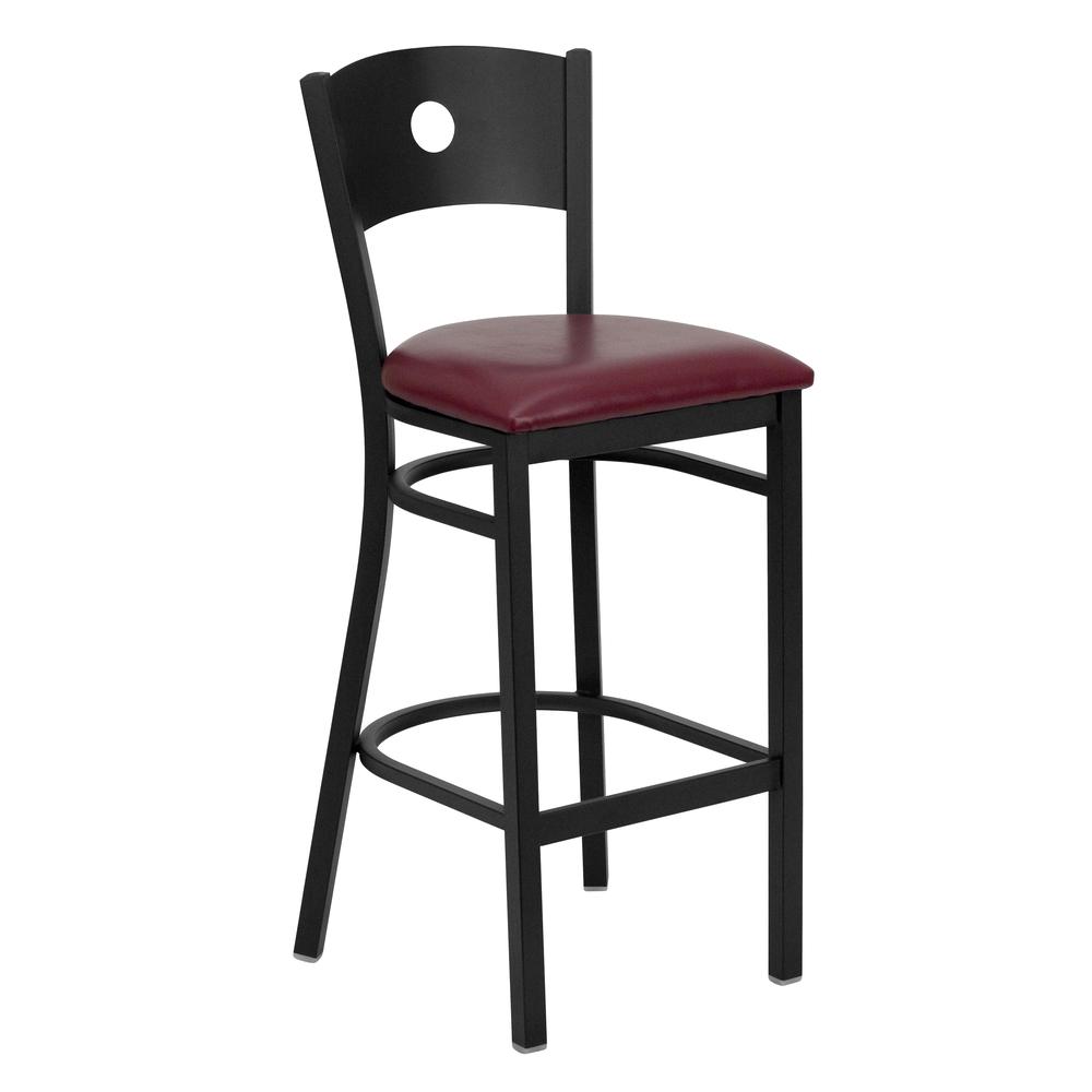  Hercules Series Black Circle Back Metal Restaurant Barstool - Burgundy Vinyl Seat By Flash Furniture 