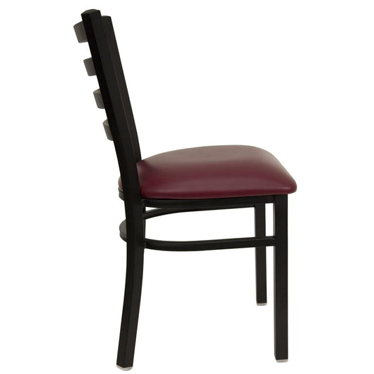 Hercules Series Black Ladder Back Metal Restaurant Chair - Burgundy Vinyl Seat - Flash Furniture