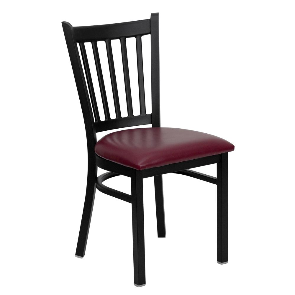  Hercules Series Black Vertical Back Metal Restaurant Chair - Burgundy Vinyl Seat By Flash Furniture 