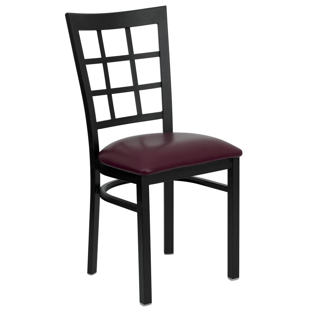  Hercules Series Black Window Back Metal Restaurant Chair - Burgundy Vinyl Seat By Flash Furniture 