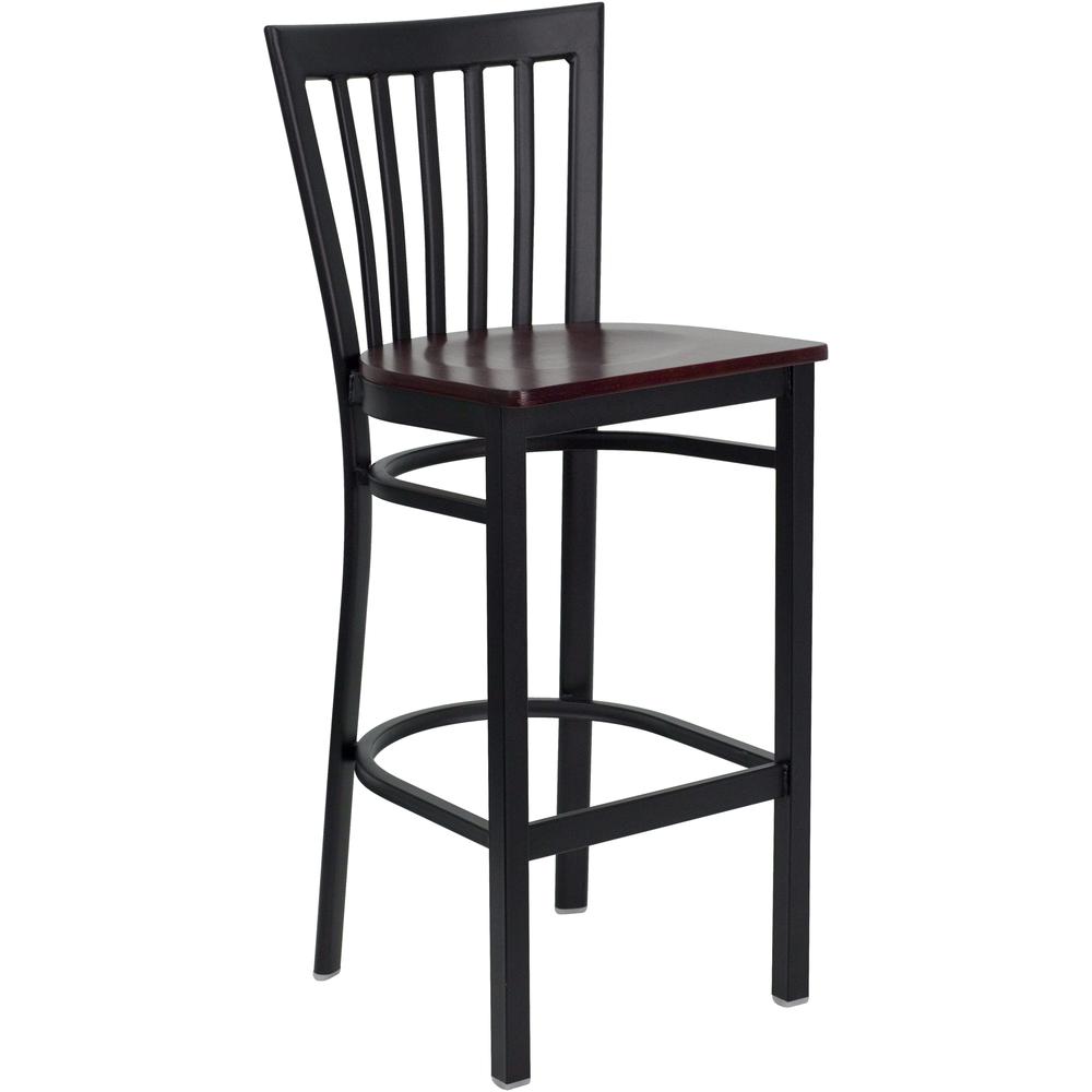  Hercules Series Black School House Back Metal Restaurant Barstool - Mahogany Wood Seat By Flash Furniture 