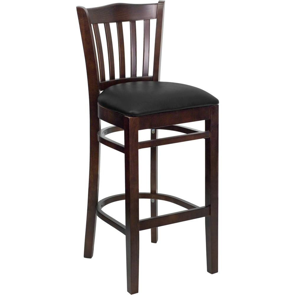  Hercules Series Vertical Slat Back Walnut Wood Restaurant Barstool - Black Vinyl Seat By Flash Furniture 